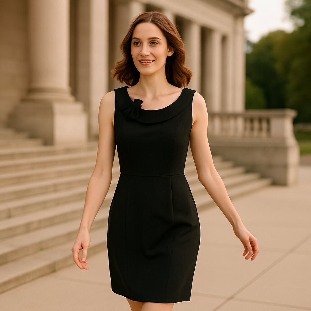 Calvin Klein Womens Black Bow Neck Sleeveless Sheath Cocktail Dress Size Large